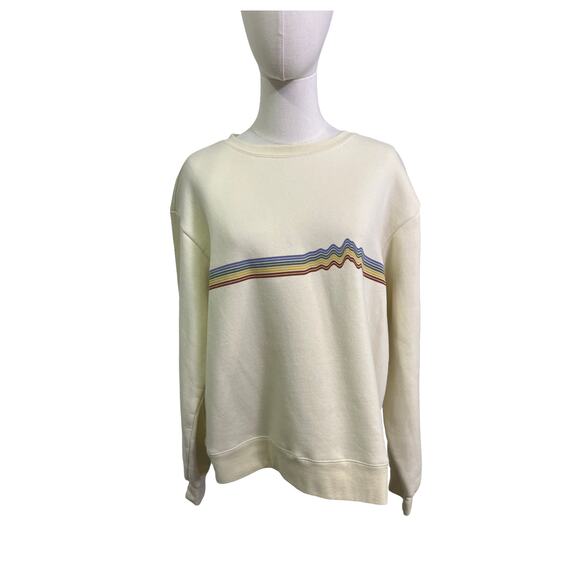 Patagonia Uprisal Crew Sweatshirt Mountain Stripe Logo Cream Size L - Picture 1 of 8